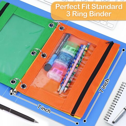 100 Pack 10 Colors Pencil Pouch for 3 Ring Binder, Binder Pencil Pouch with Smooth Zipper, Clear Window Pencil Case Binder, Durable Zipper Pencil Pouch, Bulk Pencil Bags for School and Office Supplies in Saudi Arabia