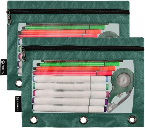 Hunter Green Pencil Pouch for 3 Ring Binder Pencil Pouches with Zippers Clear Window Binder Pockets Pencil Bags for Daily Organzier Office Work 2 Packs in Saudi Arabia