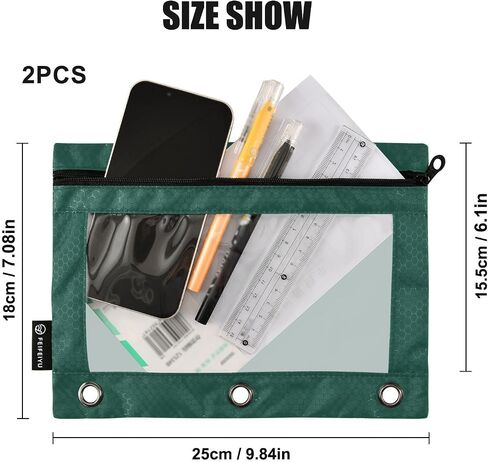 Hunter Green Pencil Pouch for 3 Ring Binder Pencil Pouches with Zippers Clear Window Binder Pockets Pencil Bags for Daily Organzier Office Work 2 Packs in Saudi Arabia