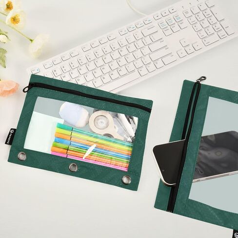 Hunter Green Pencil Pouch for 3 Ring Binder Pencil Pouches with Zippers Clear Window Binder Pockets Pencil Bags for Daily Organzier Office Work 2 Packs in Saudi Arabia