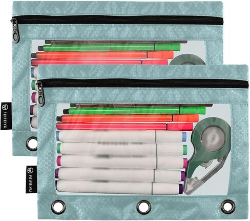 Hunter Green Pencil Pouch for 3 Ring Binder Pencil Pouches with Zippers Clear Window Binder Pockets Pencil Bags for Daily Organzier Office Work 2 Packs in Saudi Arabia