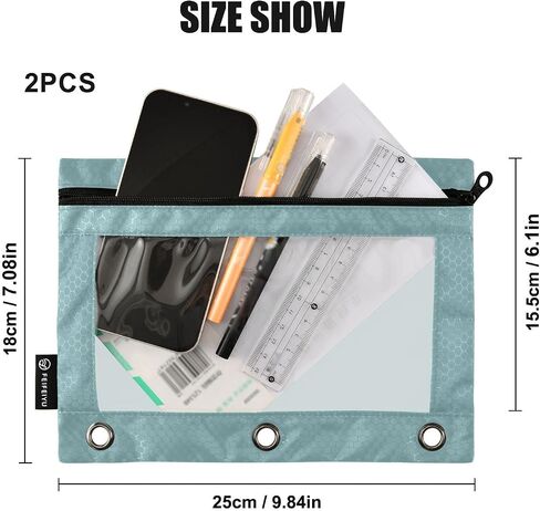 Hunter Green Pencil Pouch for 3 Ring Binder Pencil Pouches with Zippers Clear Window Binder Pockets Pencil Bags for Daily Organzier Office Work 2 Packs in Saudi Arabia