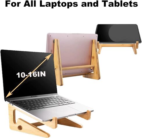 Tablet Laptop Stand Holder, Bamboo Wooden DIY Assemble Notebook Laptop PC Tablet Desktop Mount Stand Holder Universal Desktop Stand for Notebook Computer Fits for MacBook All iPad in Saudi Arabia