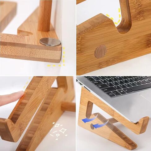 Tablet Laptop Stand Holder, Bamboo Wooden DIY Assemble Notebook Laptop PC Tablet Desktop Mount Stand Holder Universal Desktop Stand for Notebook Computer Fits for MacBook All iPad in Saudi Arabia