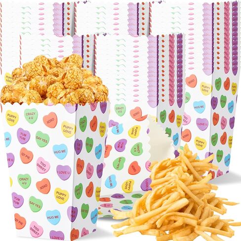 Yeaqee 100 Pieces Valentine's Day Popcorn Boxes Conversation Hearts Treat Candy Boxes Valentines Heart Party Favor Popcorn Treat Boxes Valentines Gift Boxes for Treat for Valentine Party Supplies in Saudi Arabia