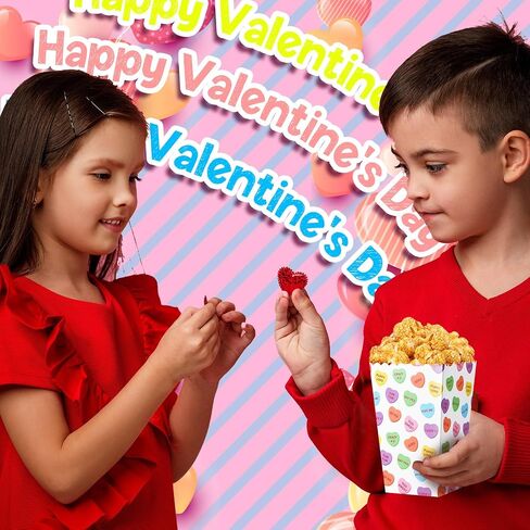 Yeaqee 100 Pieces Valentine's Day Popcorn Boxes Conversation Hearts Treat Candy Boxes Valentines Heart Party Favor Popcorn Treat Boxes Valentines Gift Boxes for Treat for Valentine Party Supplies in Saudi Arabia
