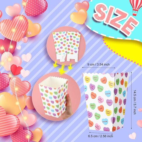 Yeaqee 100 Pieces Valentine's Day Popcorn Boxes Conversation Hearts Treat Candy Boxes Valentines Heart Party Favor Popcorn Treat Boxes Valentines Gift Boxes for Treat for Valentine Party Supplies in Saudi Arabia