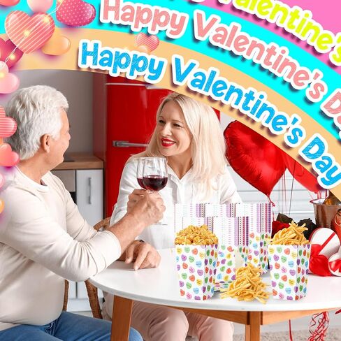 Yeaqee 100 Pieces Valentine's Day Popcorn Boxes Conversation Hearts Treat Candy Boxes Valentines Heart Party Favor Popcorn Treat Boxes Valentines Gift Boxes for Treat for Valentine Party Supplies in Saudi Arabia