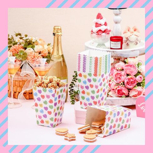 Yeaqee 100 Pieces Valentine's Day Popcorn Boxes Conversation Hearts Treat Candy Boxes Valentines Heart Party Favor Popcorn Treat Boxes Valentines Gift Boxes for Treat for Valentine Party Supplies in Saudi Arabia