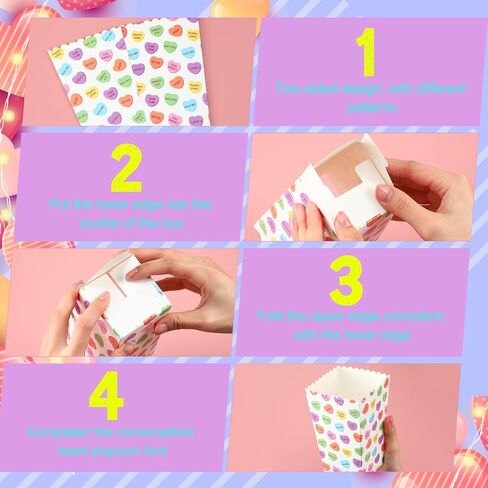 Yeaqee 100 Pieces Valentine's Day Popcorn Boxes Conversation Hearts Treat Candy Boxes Valentines Heart Party Favor Popcorn Treat Boxes Valentines Gift Boxes for Treat for Valentine Party Supplies in Saudi Arabia