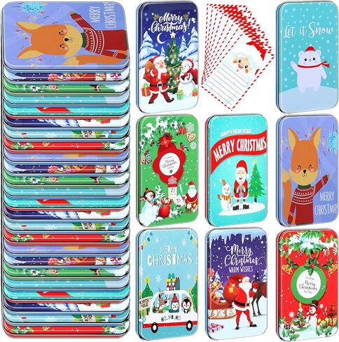Suttmin 48 قطعة من صناديق حامل بطاقات هدايا عيد الميلاد من Suttmin علب هدايا عيد الميلاد من الصفيح صناديق هدايا معدنية من الصفيح مع بطاقات معايدة عيد الميلاد لهدية حفلات عيد الميلاد (النمط الكلاسيكي) in Kuwait