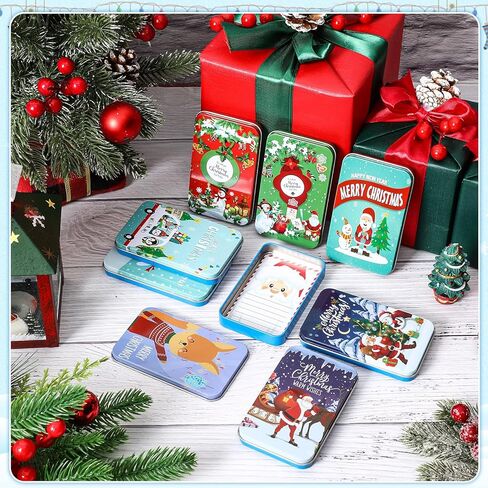 Suttmin 48 قطعة من صناديق حامل بطاقات هدايا عيد الميلاد من Suttmin علب هدايا عيد الميلاد من الصفيح صناديق هدايا معدنية من الصفيح مع بطاقات معايدة عيد الميلاد لهدية حفلات عيد الميلاد (النمط الكلاسيكي) in Kuwait