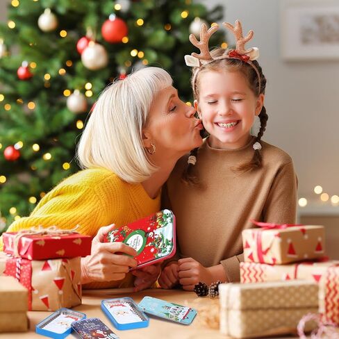 Suttmin 48 قطعة من صناديق حامل بطاقات هدايا عيد الميلاد من Suttmin علب هدايا عيد الميلاد من الصفيح صناديق هدايا معدنية من الصفيح مع بطاقات معايدة عيد الميلاد لهدية حفلات عيد الميلاد (النمط الكلاسيكي) in Kuwait