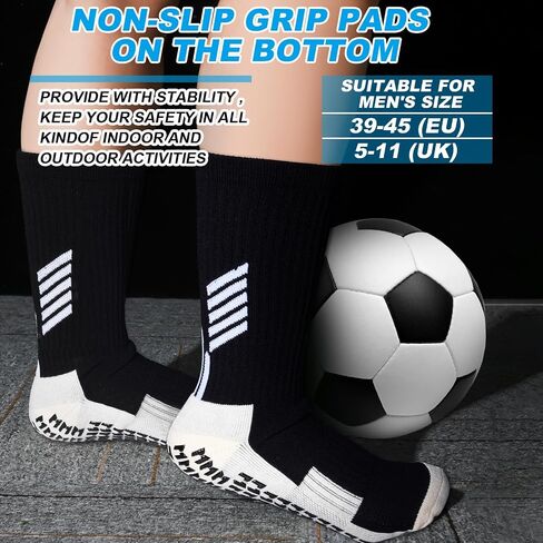 4 Pair Socks, Soccer Socks Men Speed Ankle Anti Slip Football Sock for Women Girls Boys Youth Teen Kids(Black) in Saudi Arabia