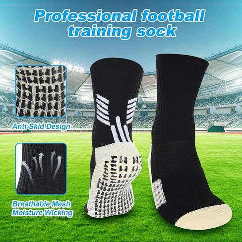 4 Pair Socks, Soccer Socks Men Speed Ankle Anti Slip Football Sock for Women Girls Boys Youth Teen Kids(Black) in Saudi Arabia