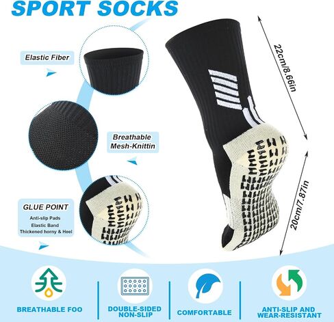 4 Pair Socks, Soccer Socks Men Speed Ankle Anti Slip Football Sock for Women Girls Boys Youth Teen Kids(Black) in Saudi Arabia