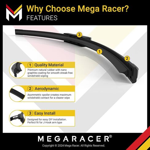 شفرات ممسحة الزجاج الأمامي ميجا ريسر 26 بوصة 16 بوصة لتويوتا كورولا سيليكا RAV4 فينزا، خطاف J U، شفرات المساحات الأمامية، مجموعة شفرات ممسحة الزجاج الأمامي البديلة للسيارات، عبوتان in Kuwait