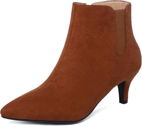 Women's Kitten Heel Ankle Boots Elastic Strap Suede Short Booties Pointed Toe Side Zipper Fashion Chelsea Dress Boots in Saudi Arabia