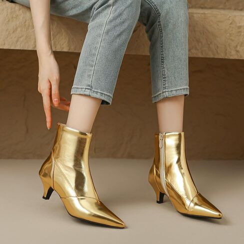 Women's Kitten Heel Ankle Boots Elastic Strap Suede Short Booties Pointed Toe Side Zipper Fashion Chelsea Dress Boots in Saudi Arabia