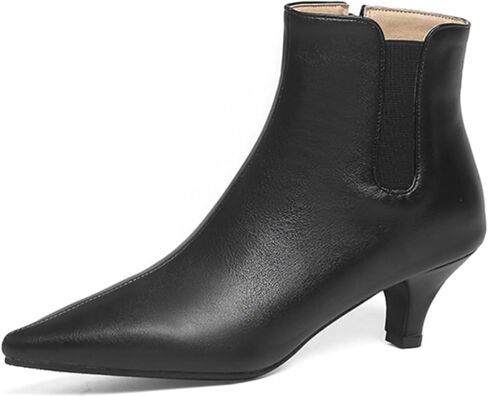 Women's Kitten Heel Ankle Boots Elastic Strap Suede Short Booties Pointed Toe Side Zipper Fashion Chelsea Dress Boots in Saudi Arabia