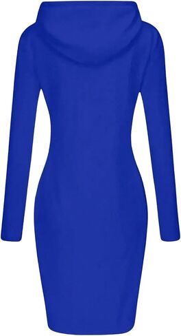 Women's Drawstring Hooded Bodycon Dress Long Sleeve Kangaroo Pocket Long Tall Sweatshirt Dresses in Saudi Arabia