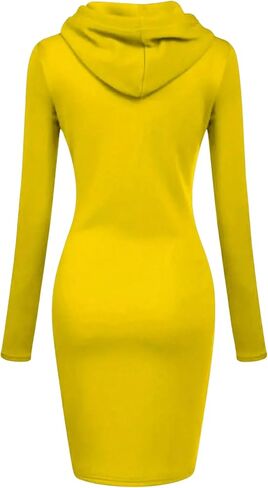Women's Drawstring Hooded Bodycon Dress Long Sleeve Kangaroo Pocket Long Tall Sweatshirt Dresses in Saudi Arabia