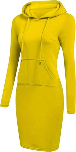 Women's Drawstring Hooded Bodycon Dress Long Sleeve Kangaroo Pocket Long Tall Sweatshirt Dresses in Saudi Arabia
