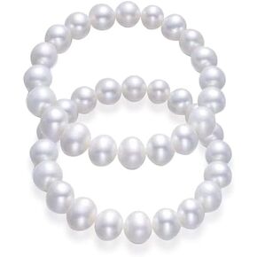 Pingyongchang Elastic Pearl Bracelet Stackable Stretch Bracelet Wedding Accessories Bridesmaid Bracelet 8MM Faux Pearl Bracelet Bridal Party Prom Beaded Bracelet