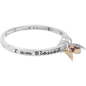 "I am Blessed Inspirational Verse Brush Texture with Charms Stretch Bracelet