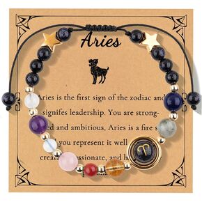 RINHOO FRIENDSHIP Zodiac Bracelets for Women Men Healing Crystal Stone Beads Adjustable Braided Knot 12 Constellations Zodiac Spiritual Bracelet Jewelry Gifts for Women Men