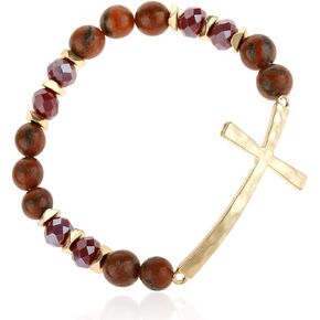 سوار مطاطي متقاطع من RIAH FASHION - شريط معدني متقاطع - حجر طبيعي ديني، سوار صلاة من الكريستال اللامع (مزيج كريستال متقاطع - عنابي) in Kuwait