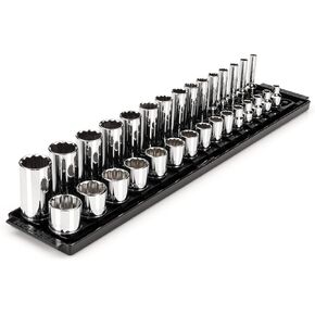 TEKTON 3/8 Inch Drive 12-Point Socket Set with Rails, 30-Piece (1/4-1 in.) | SHD91210