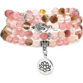 6mm 108 Mala Beads Bracelet, Yoga Zen Necklace with Buddha and Lotus Charm for Prayer in Saudi Arabia