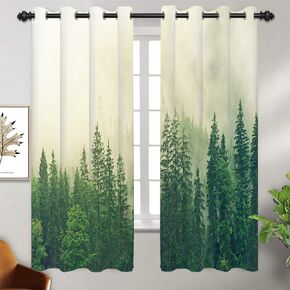 AWERT Blackout Curtains for Bedroom Navy Blue Ombre Forest Window Drapes 2 Panels for Living Room Heat Blocking 42x84inch