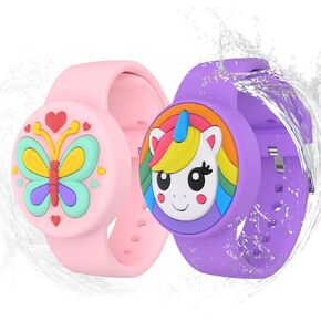 Waterproof Airtag Bracelets for Kids - (2 Pack) Soft Silicone Hidden Airtag Wristband - Lightweight GPS Tracker Holder Compatible with Apple Airtag Band for Child(Butterfly/Cat)