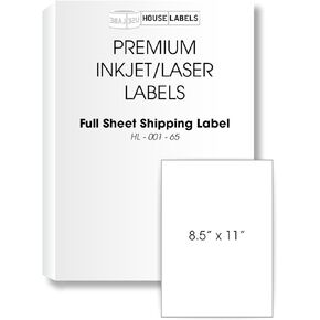 HOUSELABELS 1-up (Full Sheet) Multipurpose Labels (8-1/2" x 11") for Laser and Inkjet Printers, 25 Sheets