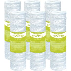 خرطوشة فلتر مياه للمنزل بالكامل 5 ميكرون، مرشحات رواسب الجروح لمياه الآبار، استبدال عالمي لأي وحدة RO مقاس 10 بوصة - خراطيش مقاس 10 بوصة × 2.5 بوصة - عبوة من 6 قطع in Kuwait