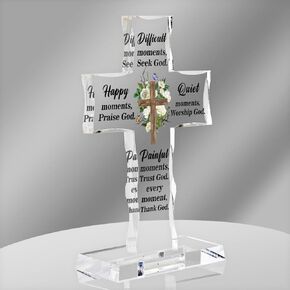 Toerifer Acrylic Standing Religious Cross, Acrylic Cross with base, inspirational bible words give you strength, Acrylic Prayer Cross For Hand As Encouraging Christian Gifts For Men & Women