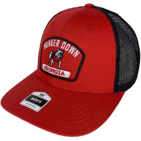 University of Georgia Hunker Down Patch Adjustable Snapback Black Trucker Mesh Truckie Red Hat