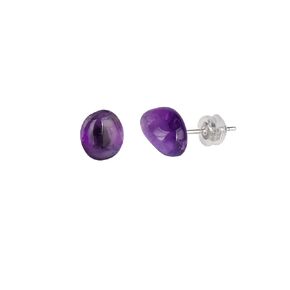 Natural Raw Amethyst Stud Earrings, 925 Sterling Silver Post, Polished Crystals Earring, Birthstone Jewelry, Gift for Her