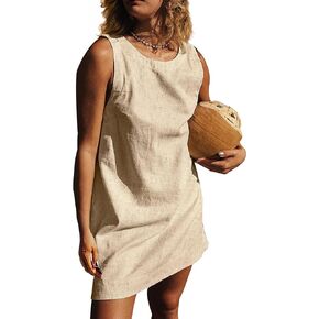 VIUTIL Womens Summer Sunshine Mini Dress Crew Neck Low Back Sundress Loose Short Tank Dress with Pockets 2024