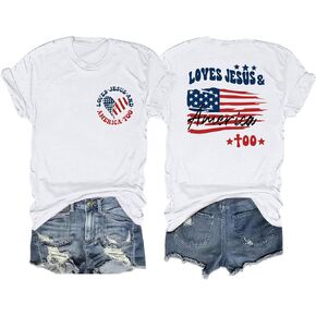 American Flag Shirts Women: 4th of July T-Shirt Patriotic Graphic Tees Christian Faith Short Sleeve Tops