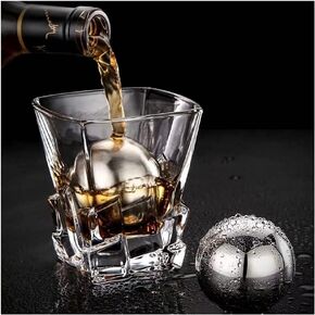 Reusable Stainless Steel Ice Cube Metal Large Whiskey Stones Gift Set for Men Chilling Ball for Drinks 5.5cm Set of 2
