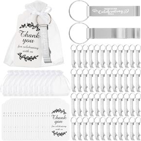 100 Sets Wedding Thank You Gifts for Guests Include 100 Beer Bottle Opener Keychains 100 Thank You Cards 100 Organza Bags for Wedding Bridal Shower Birthday Souvenirs Gifts(Silver)
