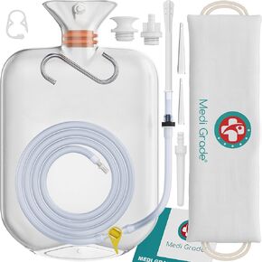 Medi Grade Enema Kit for Adults, 0.53 Gal Capacity - Transparent, Hands-free with One-way Valve, 4 Tips and Enema Bag - Enemas for Colon Cleanse for Women and Men - for Coffee Enema & Colon Cleansing