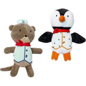 Furhaven 2-Pack Squeaky Plush Dog Toys for Small/Medium Dogs, Washable w/ Ruff Stuff Reinforcement - Dapper Dandies Nautical Collection - Otter/Puffin, Set of 2