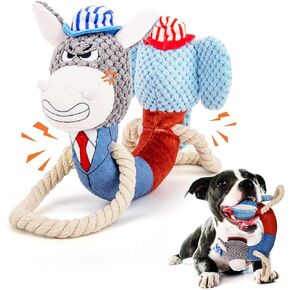 Stuffed Squeaky Dog Toys for Aggressive Chewers,Donkey vs Elephant Squeaky Dog Toys for Small Medium Breed, Tug of War Puppy Plush Toys