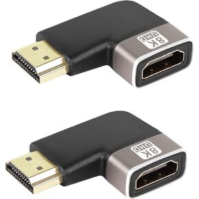 QIANRENON 8K 90 Degree Angle HDMI Male to Female Adapter Coupler HDMI 2.1 Right Angle L-Shape Extender,Support 8K@60Hz/4K@120Hz HDR, for TV Projector Laptop PC,2 Pcs,(Bend Left)