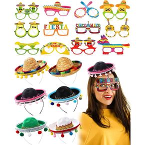 18 قطعة قبعات حفلات العيد والنظارات لوازم صغيرة سمبريرو قبعة Headbands سينكو دي مايو المكسيكي موضوع الزينة in Kuwait
