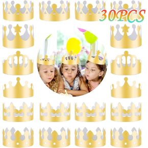 MSDADA 30 Pieces Golden King Crowns (6 Style), Gold Foil Paper, Party Crown Hat Cap for Birthday, Celebration Baby Shower, Photo Props, New Year and Wedding Anniversary